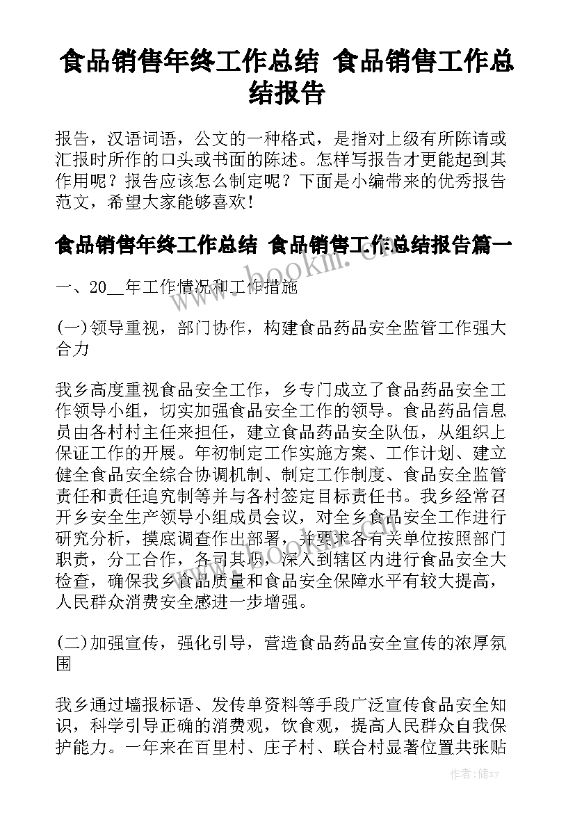 食品销售年终工作总结 食品销售工作总结报告