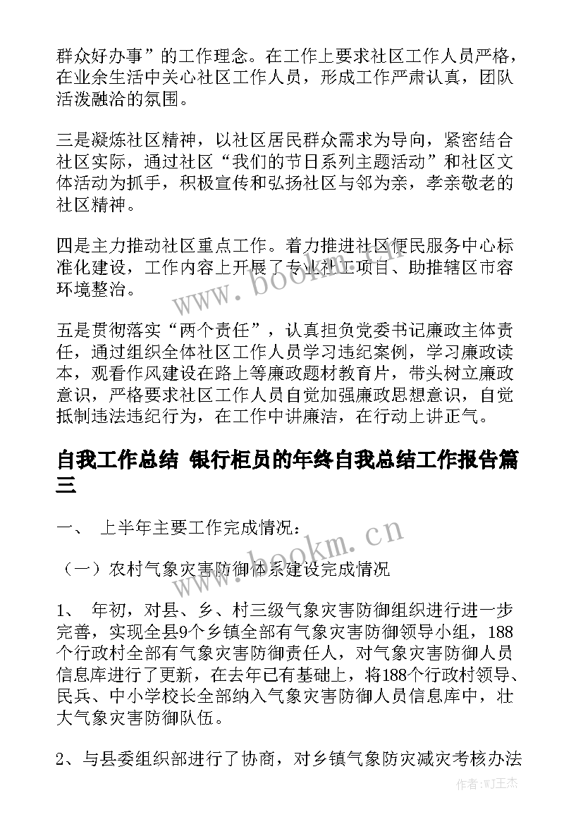 自我工作总结 银行柜员的年终自我总结工作报告