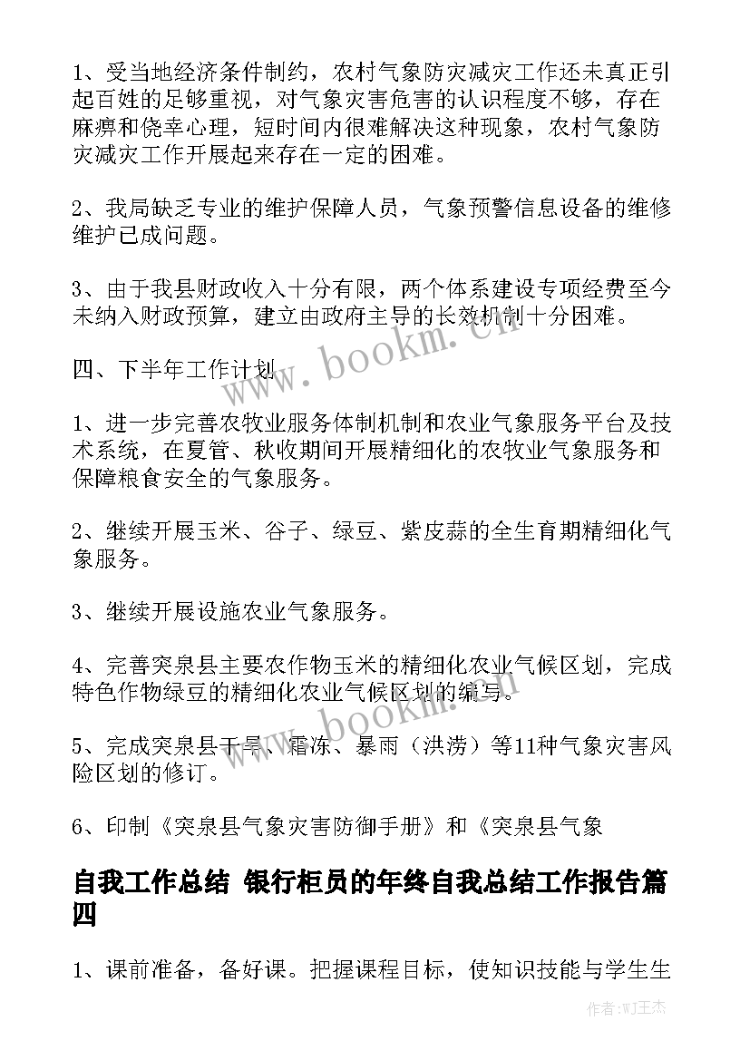 自我工作总结 银行柜员的年终自我总结工作报告