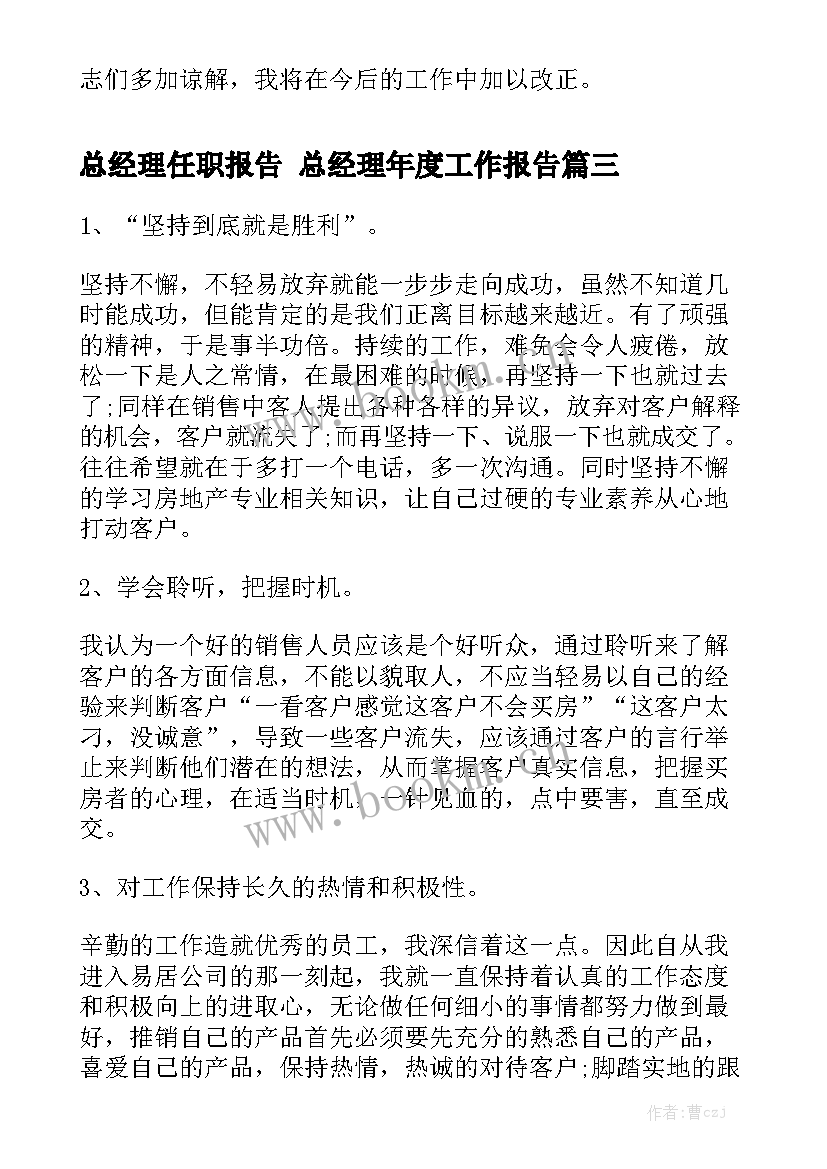 总经理任职报告 总经理年度工作报告