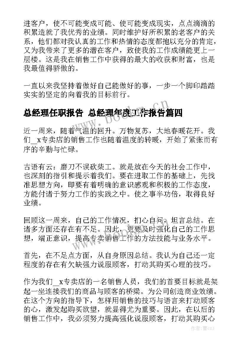 总经理任职报告 总经理年度工作报告