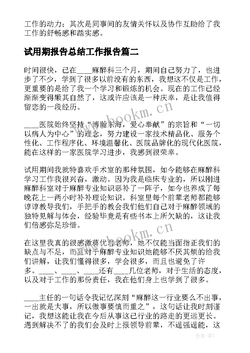 试用期报告总结工作报告