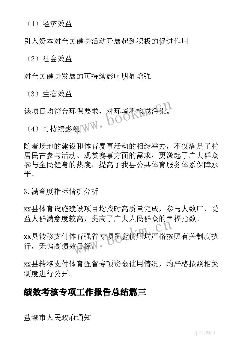 绩效考核专项工作报告总结