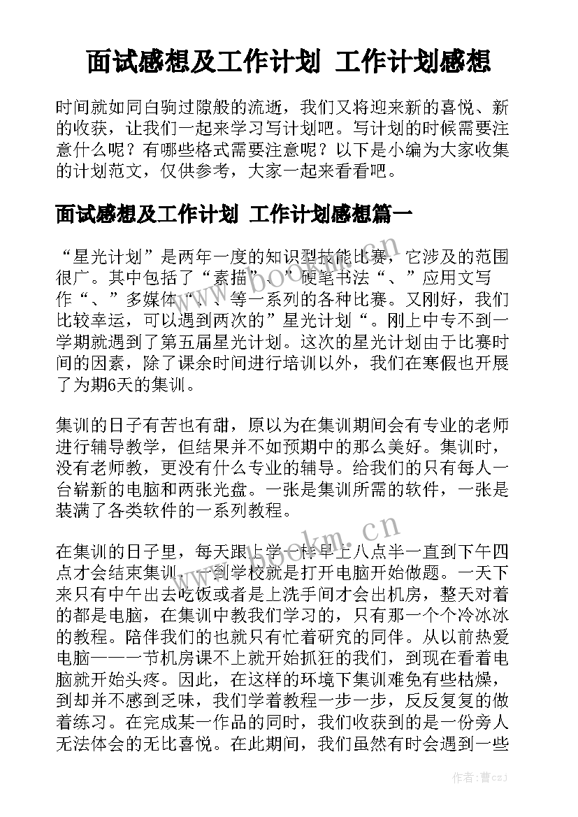 面试感想及工作计划 工作计划感想