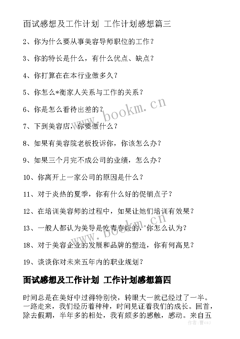 面试感想及工作计划 工作计划感想