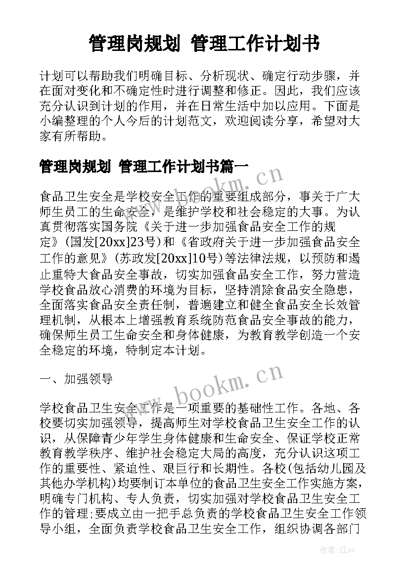 管理岗规划 管理工作计划书