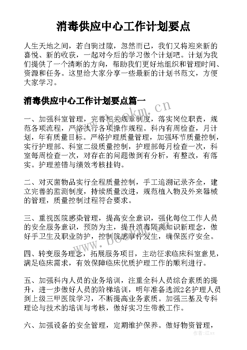 消毒供应中心工作计划要点