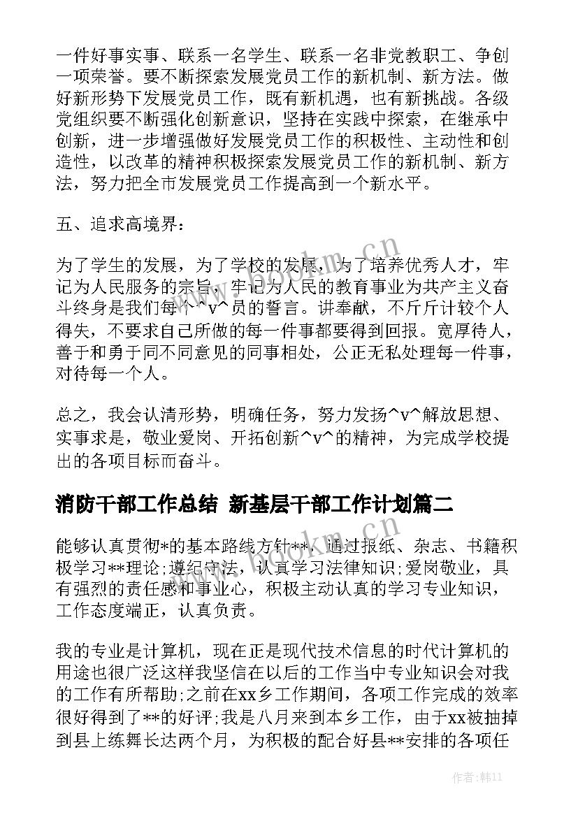 消防干部工作总结 新基层干部工作计划