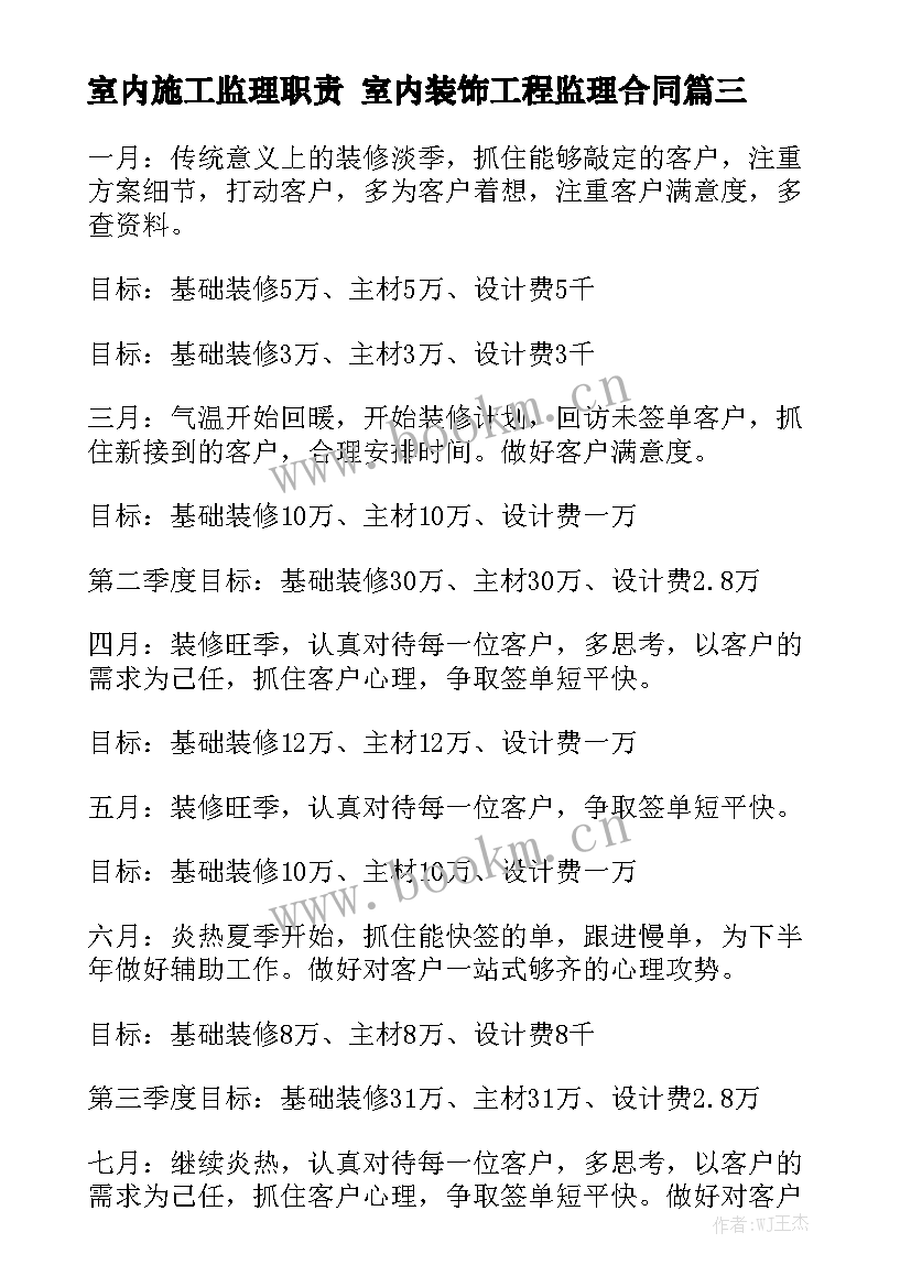 室内施工监理职责 室内装饰工程监理合同