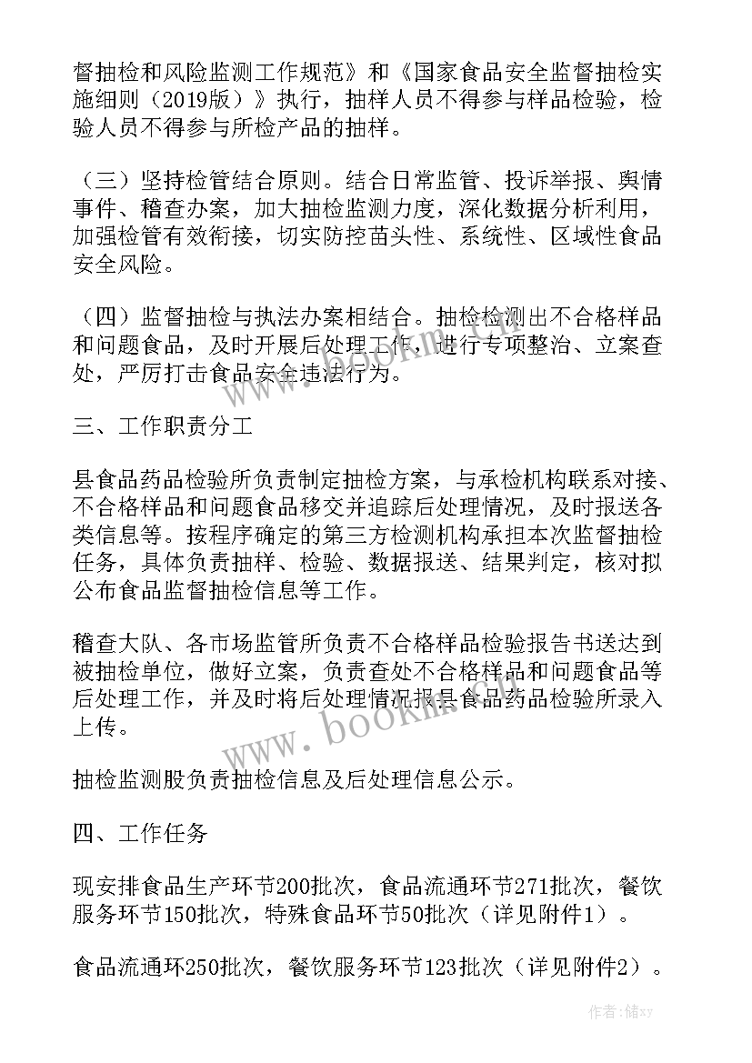 食品抽检方案 县级食品安全监督抽检方案