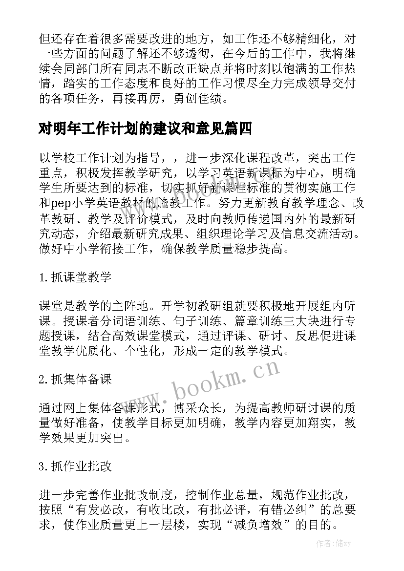 对明年工作计划的建议和意见