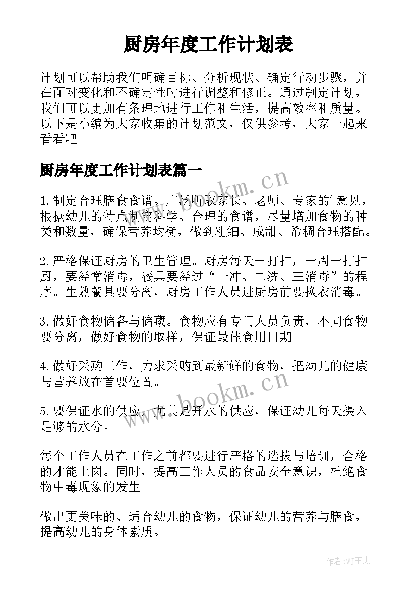 厨房年度工作计划表