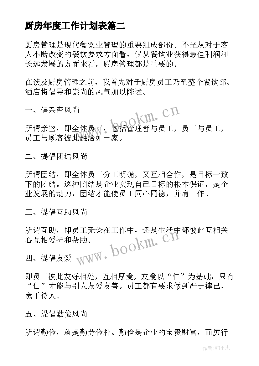 厨房年度工作计划表