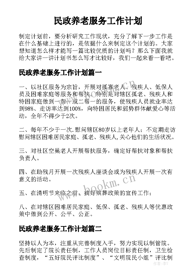 民政养老服务工作计划