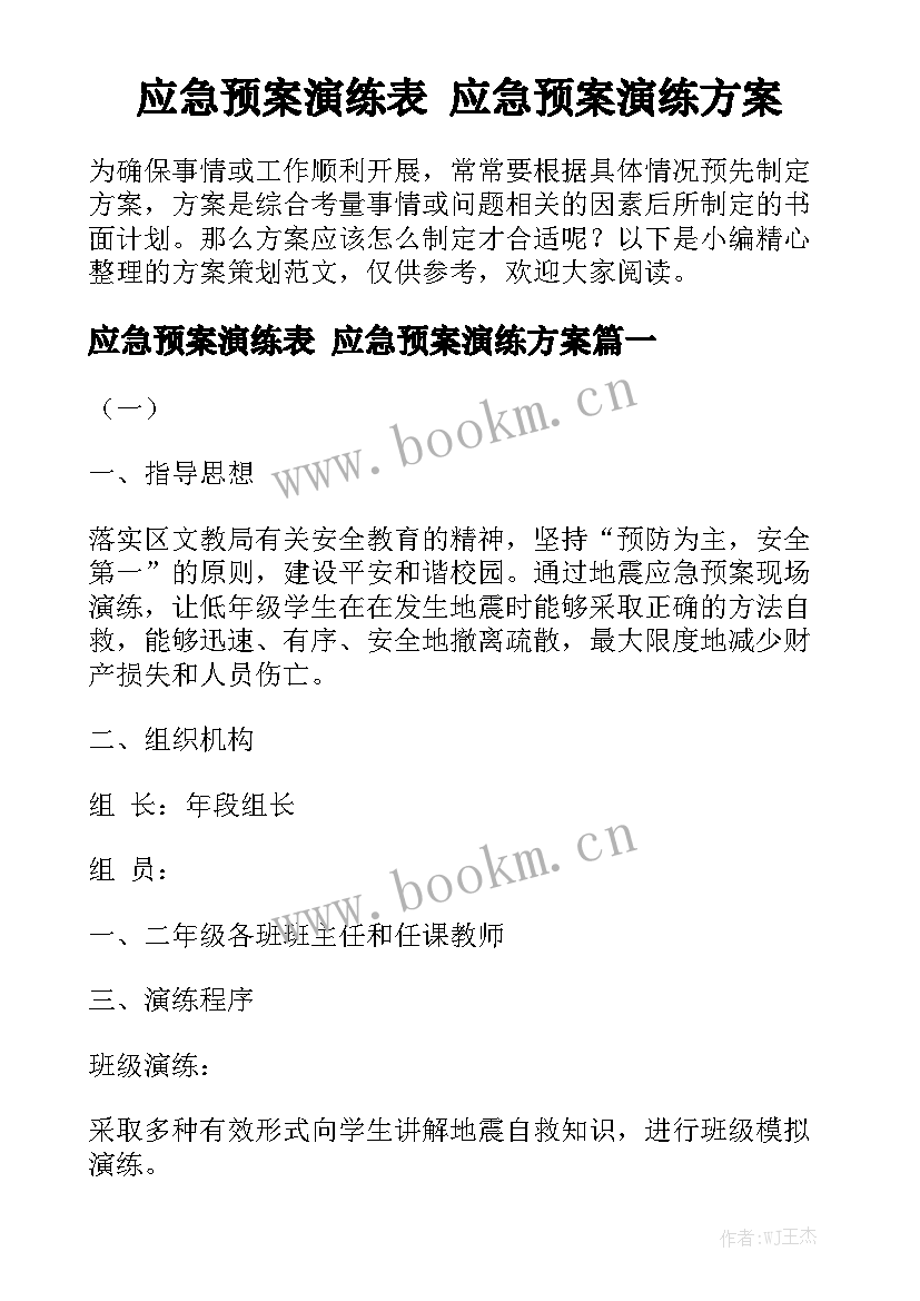 应急预案演练表 应急预案演练方案