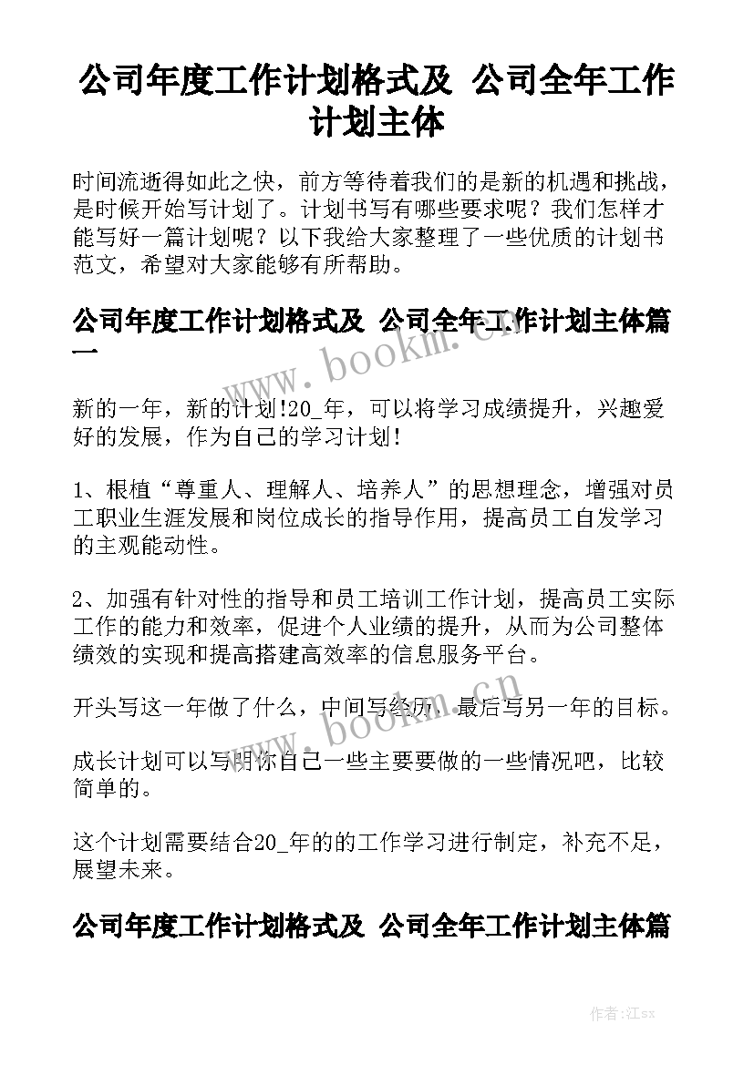 公司年度工作计划格式及 公司全年工作计划主体