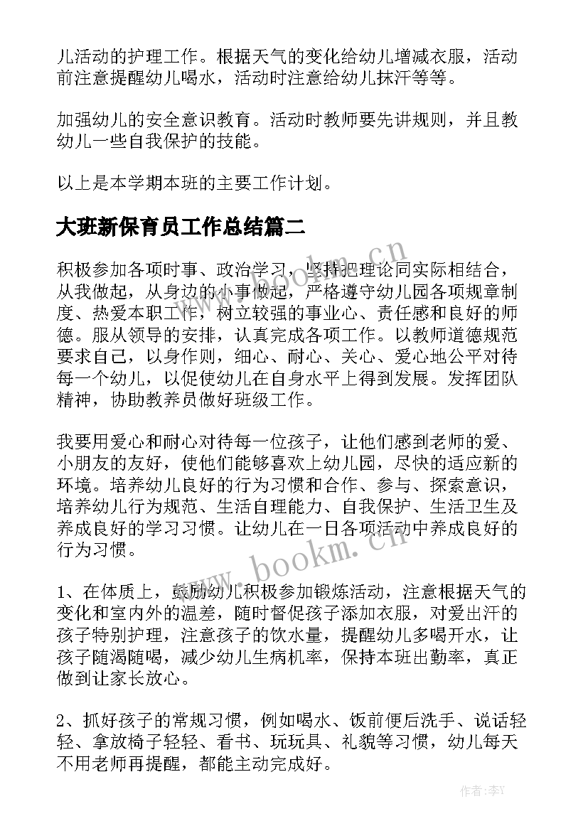 大班新保育员工作总结