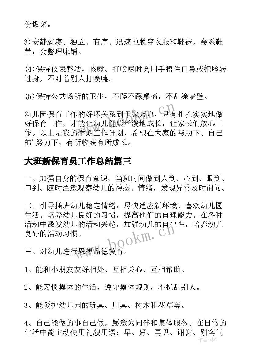 大班新保育员工作总结