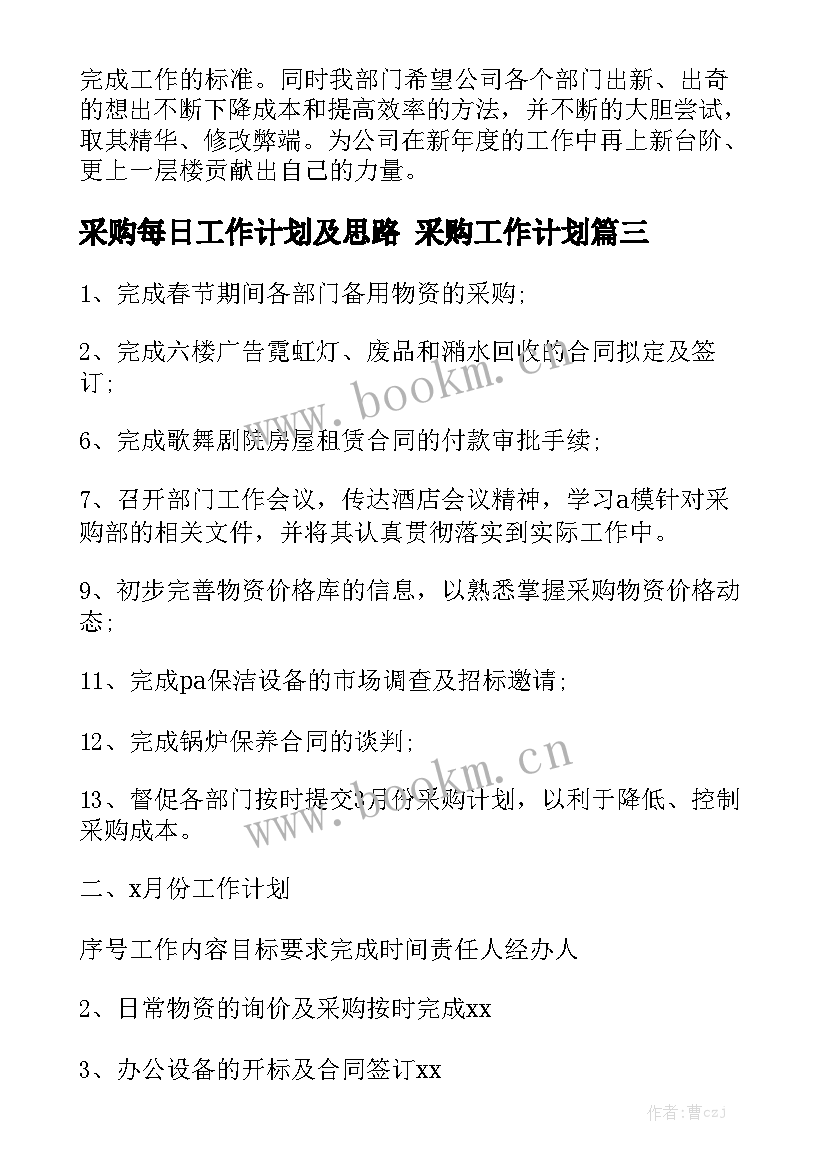 采购每日工作计划及思路 采购工作计划