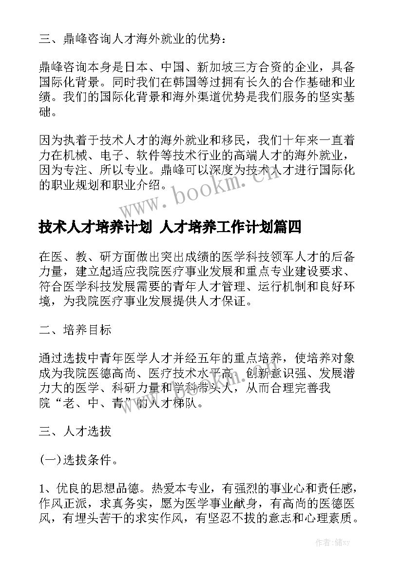 技术人才培养计划 人才培养工作计划