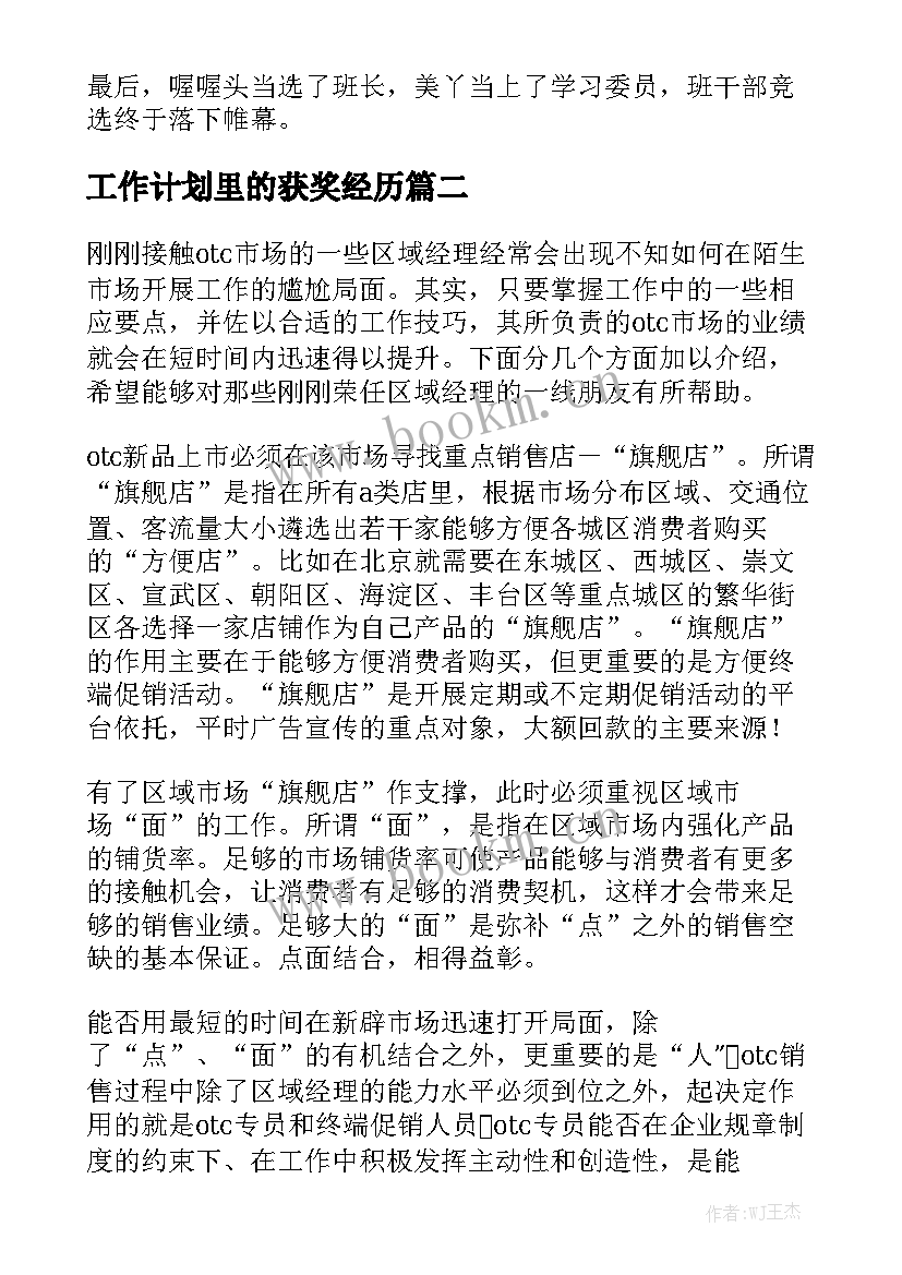 工作计划里的获奖经历