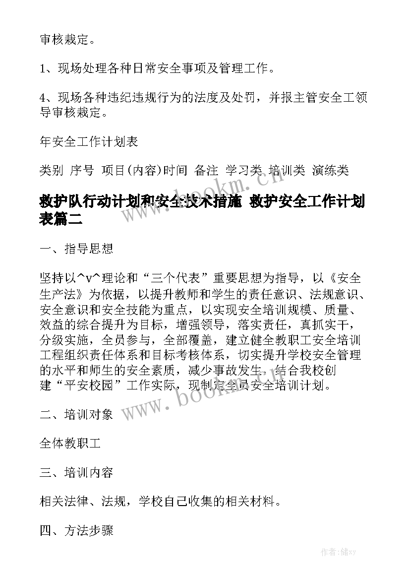 救护队行动计划和安全技术措施 救护安全工作计划表