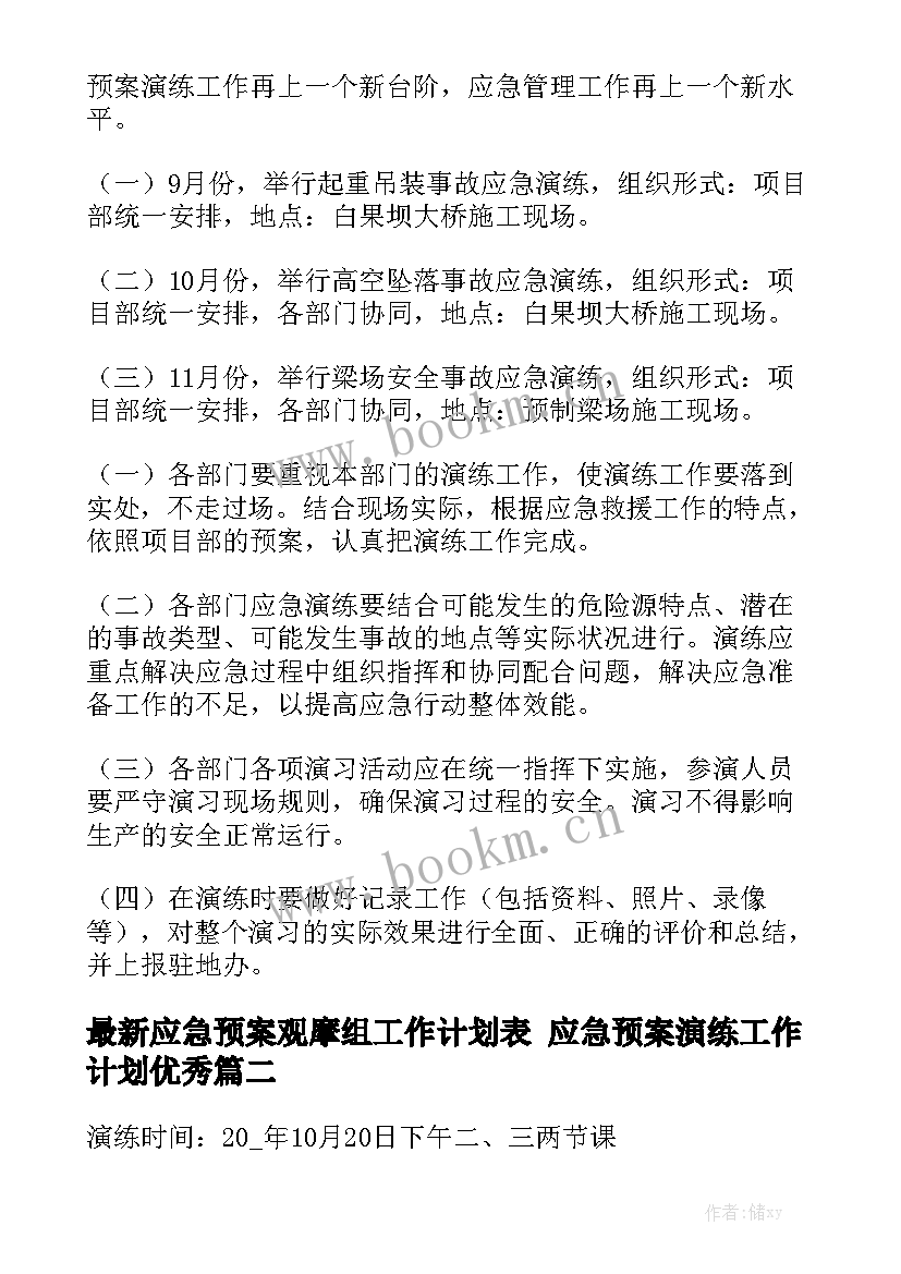 最新应急预案观摩组工作计划表 应急预案演练工作计划优秀