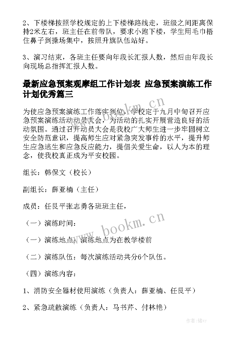 最新应急预案观摩组工作计划表 应急预案演练工作计划优秀