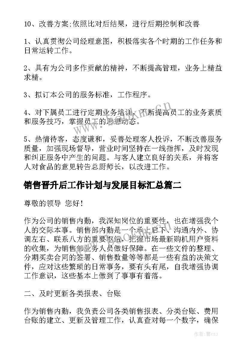 销售晋升后工作计划与发展目标汇总