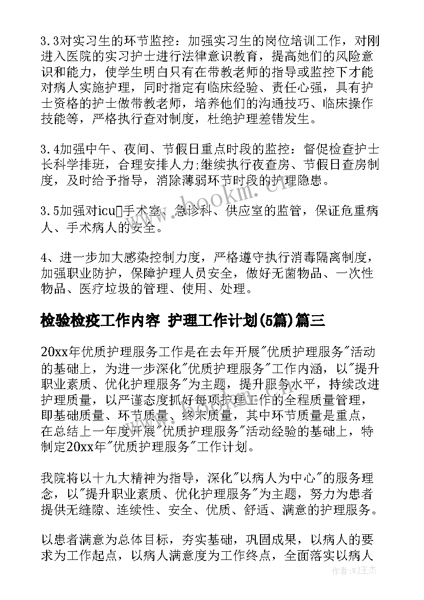 检验检疫工作内容 护理工作计划(5篇)