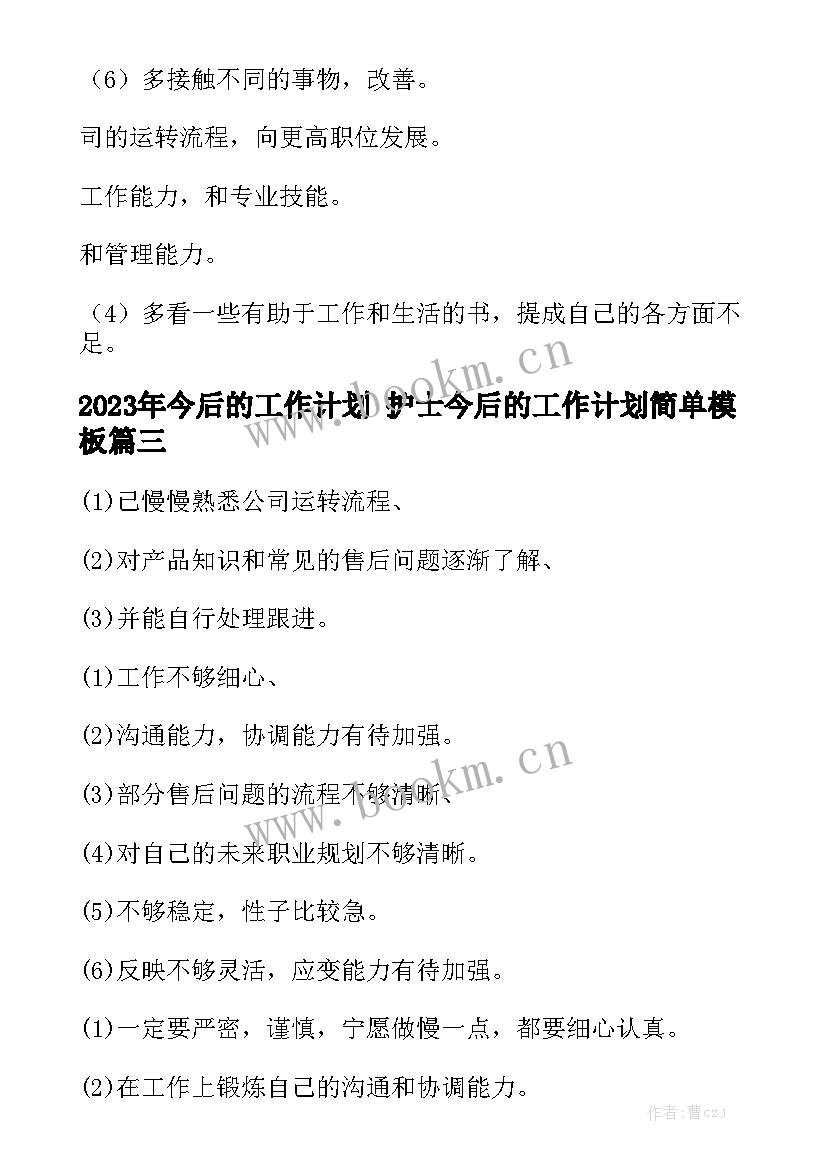 2023年今后的工作计划 护士今后的工作计划简单模板