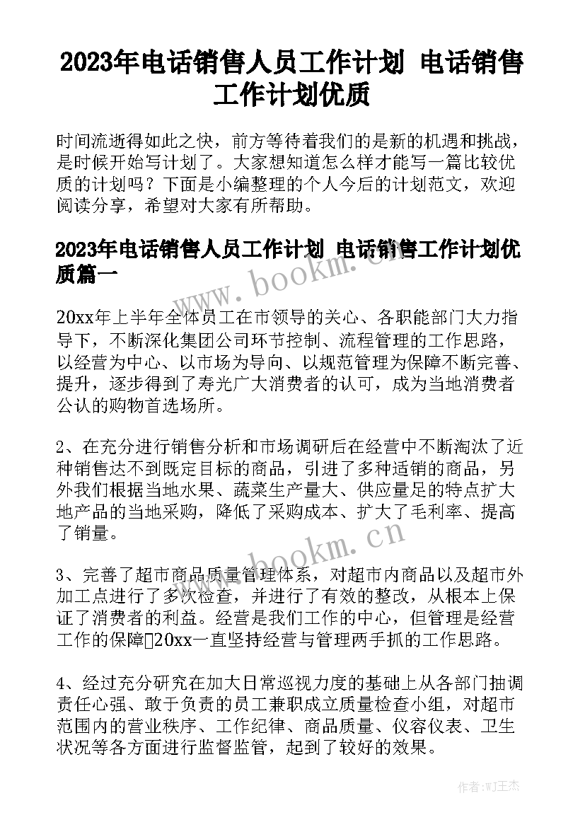 2023年电话销售人员工作计划 电话销售工作计划优质