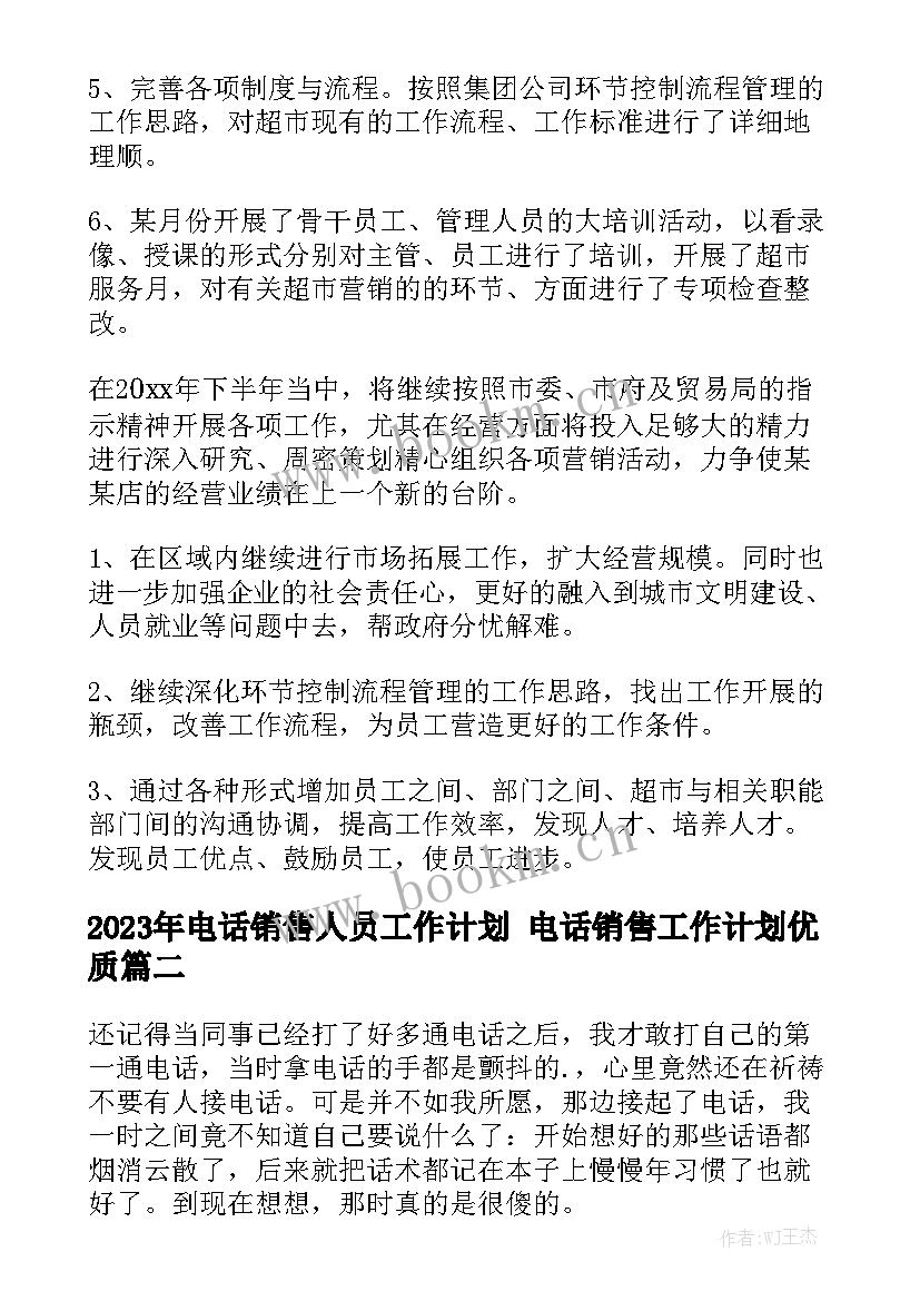 2023年电话销售人员工作计划 电话销售工作计划优质