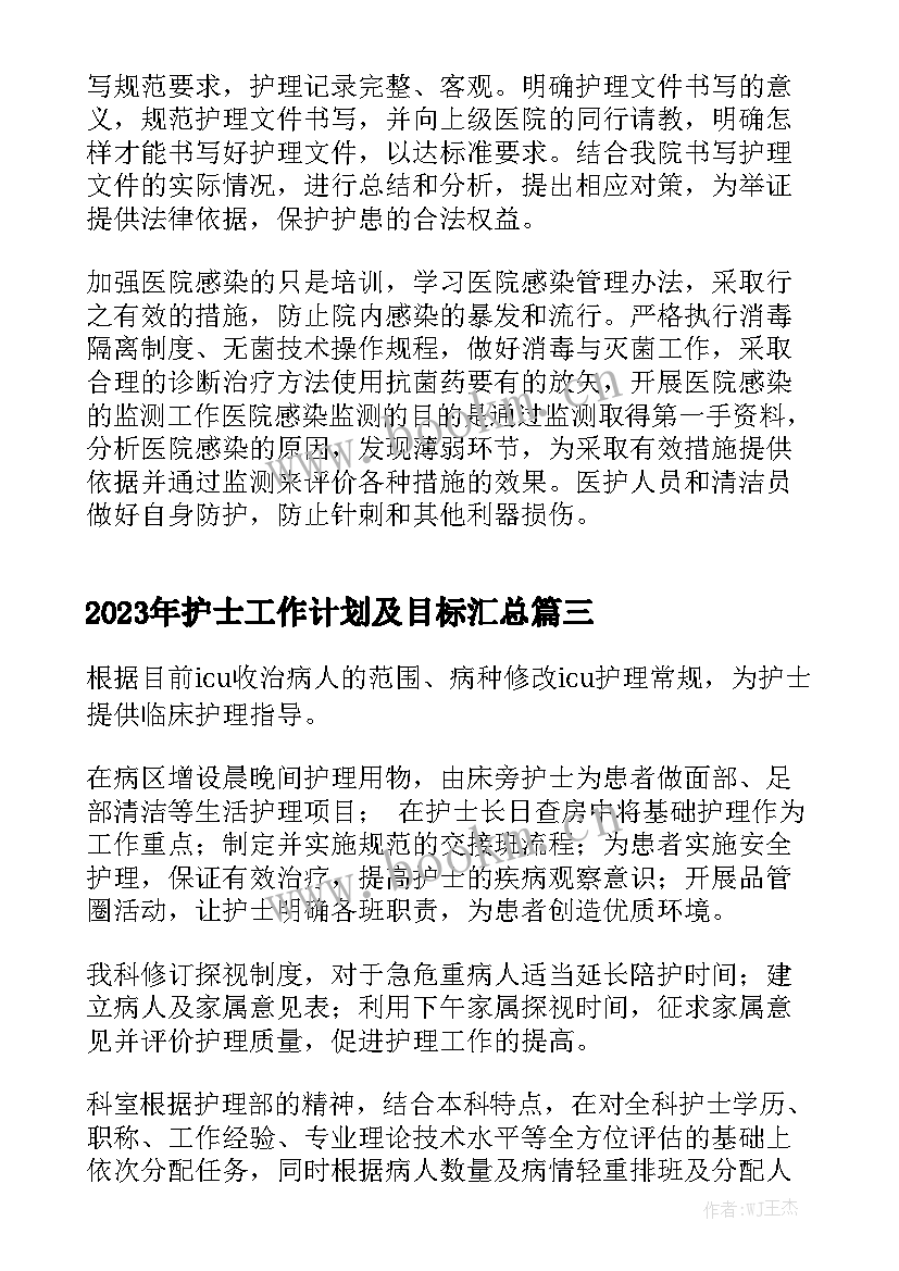 2023年护士工作计划及目标汇总