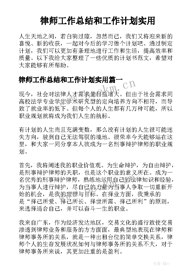 律师工作总结和工作计划实用