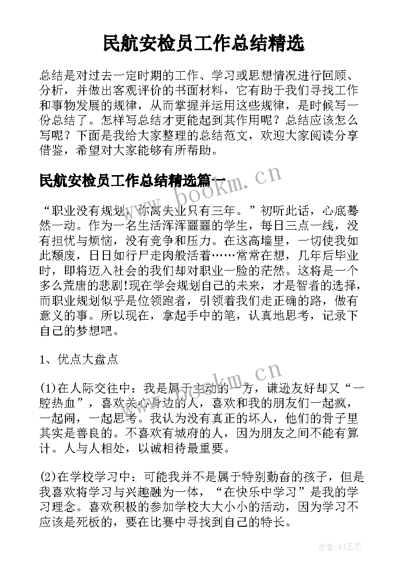 民航安检员工作总结精选