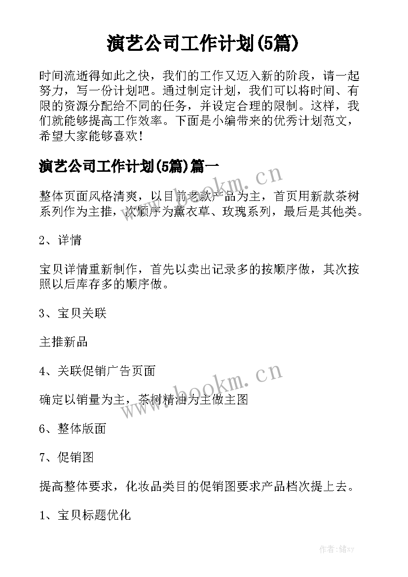 演艺公司工作计划(5篇)