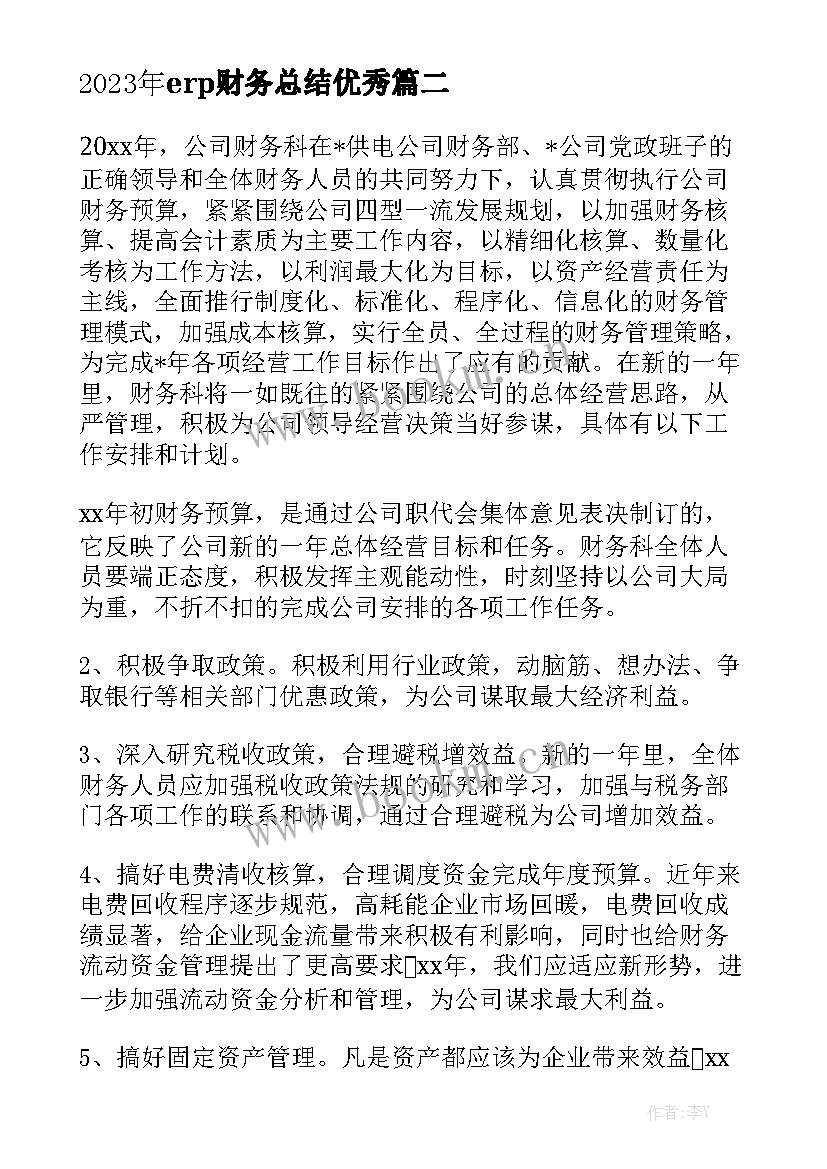 2023年erp财务总结优秀