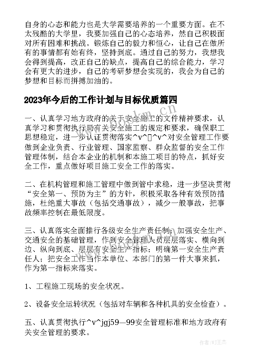 2023年今后的工作计划与目标优质