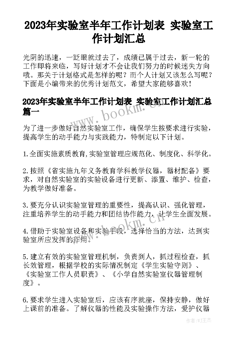 2023年实验室半年工作计划表 实验室工作计划汇总