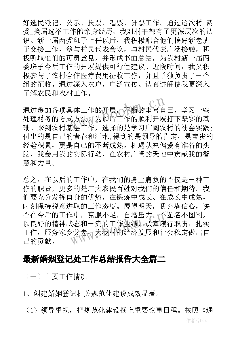 最新婚姻登记处工作总结报告大全