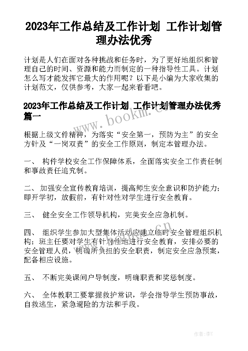 2023年工作总结及工作计划 工作计划管理办法优秀