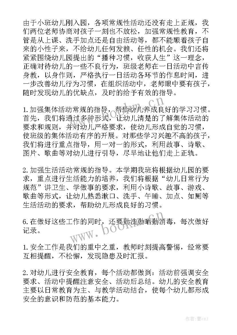 秋季小班个人工作计划总结优秀