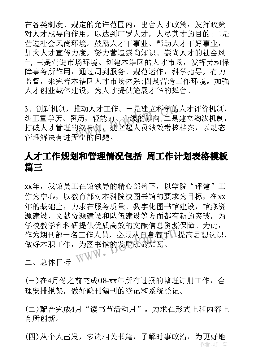 人才工作规划和管理情况包括 周工作计划表格模板