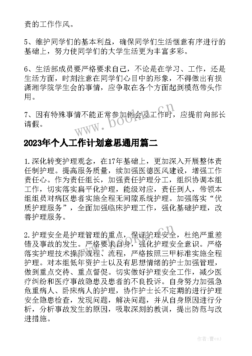 2023年个人工作计划意思通用