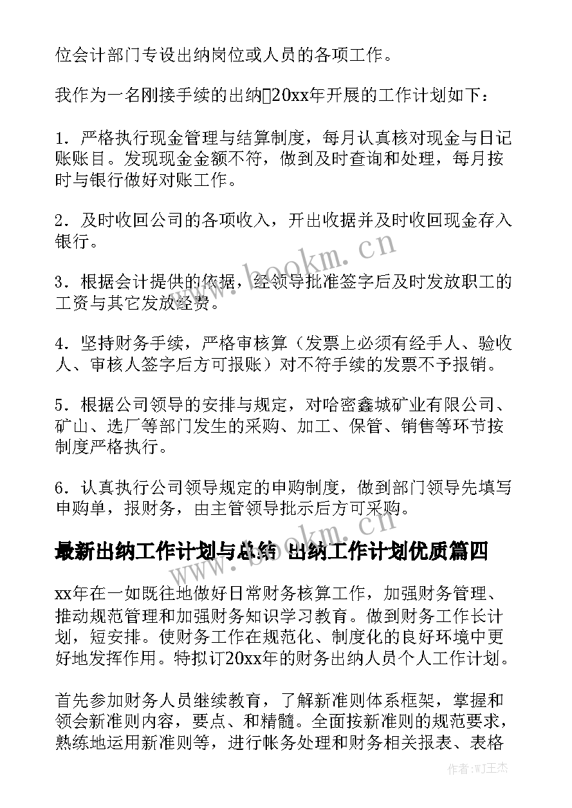 最新出纳工作计划与总结 出纳工作计划优质