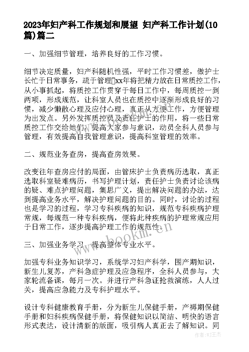 2023年妇产科工作规划和展望 妇产科工作计划(10篇)