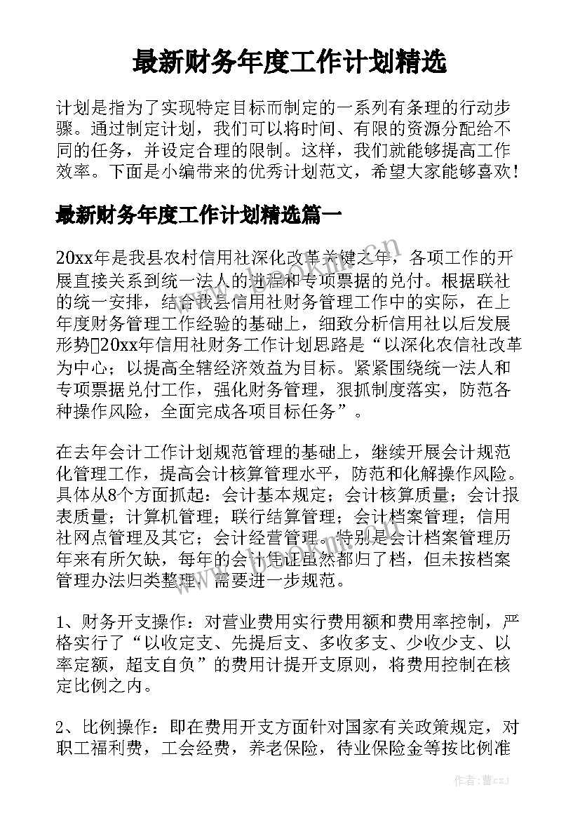 最新财务年度工作计划精选