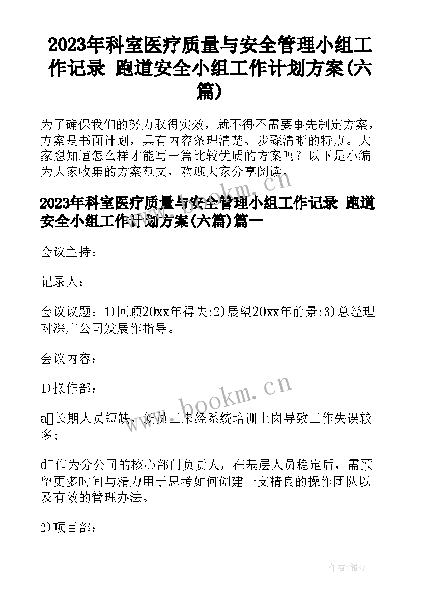 2023年科室医疗质量与安全管理小组工作记录 跑道安全小组工作计划方案(六篇)