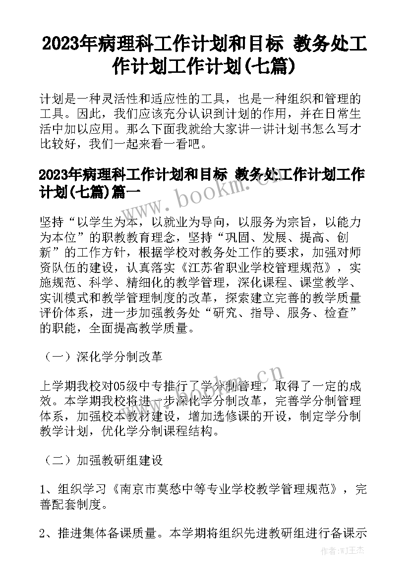 2023年病理科工作计划和目标 教务处工作计划工作计划(七篇)